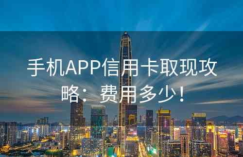 手机APP信用卡取现攻略：费用多少！