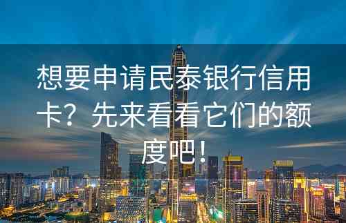 想要申请民泰银行信用卡？先来看看它们的额度吧！