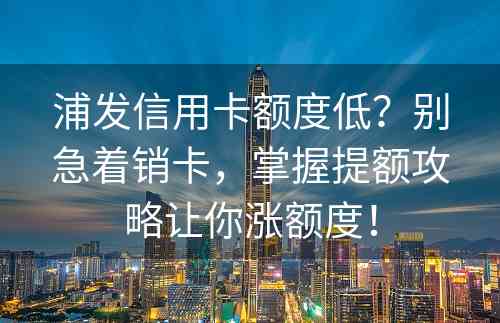 浦发信用卡额度低？别急着销卡，掌握提额攻略让你涨额度！