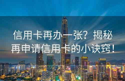 信用卡再办一张？揭秘再申请信用卡的小诀窍！