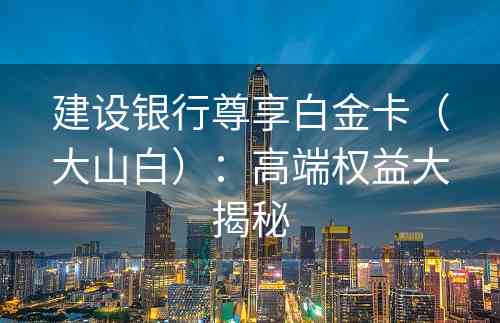 建设银行尊享白金卡（大山白）：高端权益大揭秘