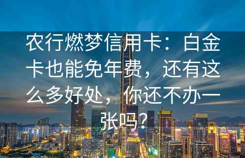 农行燃梦信用卡：白金卡也能免年费，还有这么多好处，你还不办一张吗？