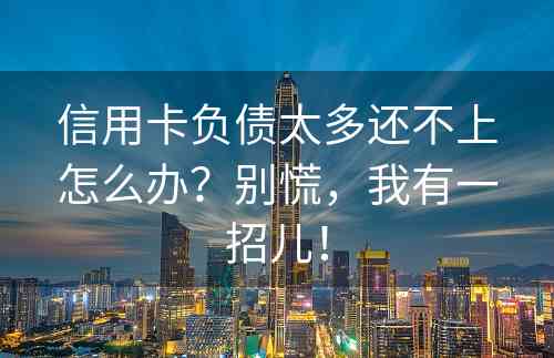 信用卡负债太多还不上怎么办？别慌，我有一招儿！