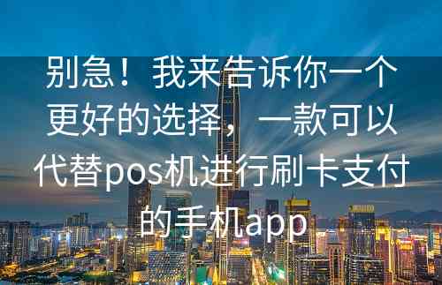 别急！我来告诉你一个更好的选择，一款可以代替pos机进行刷卡支付的手机app