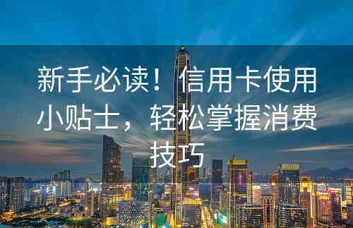 新手必读！信用卡使用小贴士，轻松掌握消费技巧