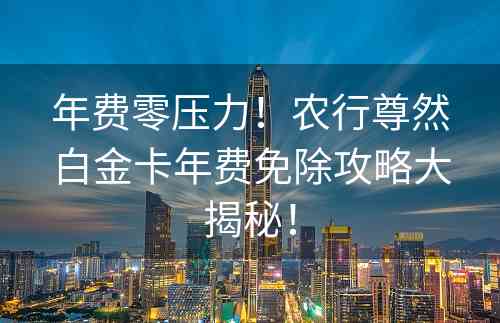 年费零压力！农行尊然白金卡年费免除攻略大揭秘！