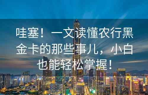 哇塞！一文读懂农行黑金卡的那些事儿，小白也能轻松掌握！