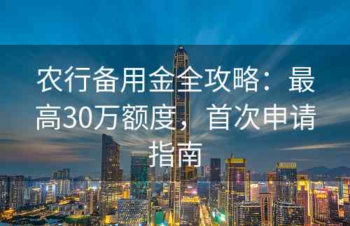 农行备用金全攻略：最高30万额度，首次申请指南