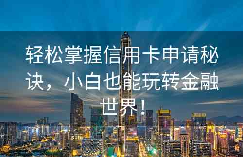 轻松掌握信用卡申请秘诀，小白也能玩转金融世界！