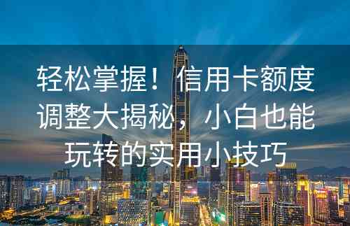 轻松掌握！信用卡额度调整大揭秘，小白也能玩转的实用小技巧