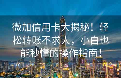 微加信用卡大揭秘！轻松转账不求人，小白也能秒懂的操作指南！