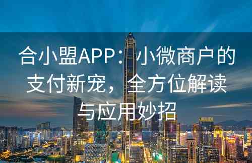 合小盟APP：小微商户的支付新宠，全方位解读与应用妙招