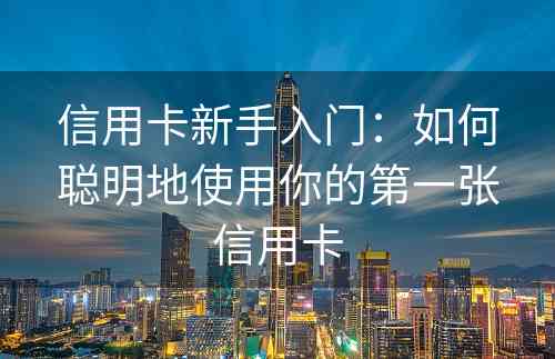 信用卡新手入门：如何聪明地使用你的第一张信用卡