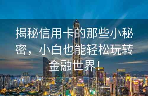 揭秘信用卡的那些小秘密，小白也能轻松玩转金融世界！