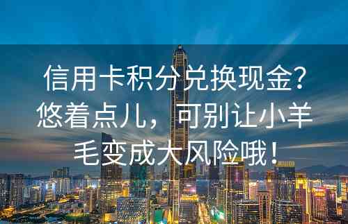 信用卡积分兑换现金？悠着点儿，可别让小羊毛变成大风险哦！