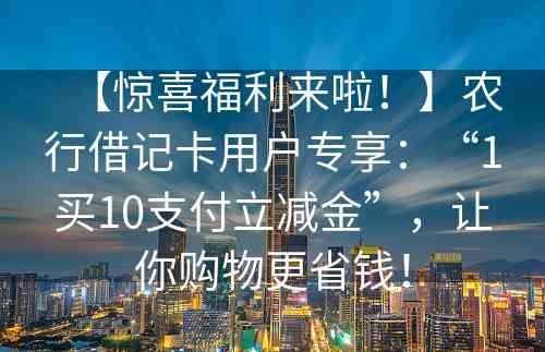 【惊喜福利来啦！】农行借记卡用户专享：“1买10支付立减金”，让你购物更省钱！