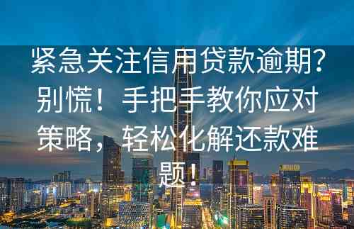 紧急关注信用贷款逾期？别慌！手把手教你应对策略，轻松化解还款难题！