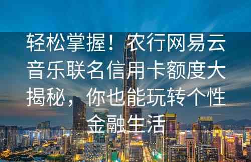 轻松掌握！农行网易云音乐联名信用卡额度大揭秘，你也能玩转个性金融生活