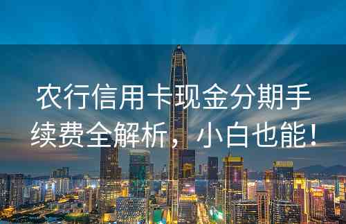 农行信用卡现金分期手续费全解析，小白也能！