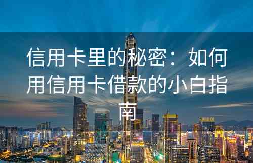 信用卡里的秘密：如何用信用卡借款的小白指南