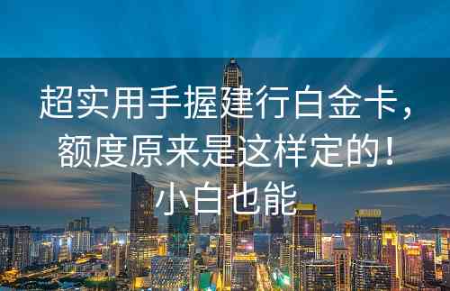 超实用手握建行白金卡，额度原来是这样定的！小白也能