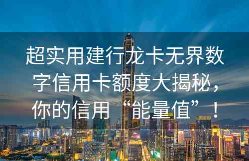 超实用建行龙卡无界数字信用卡额度大揭秘，你的信用“能量值”！