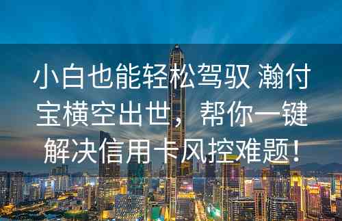 小白也能轻松驾驭 瀚付宝横空出世，帮你一键解决信用卡风控难题！