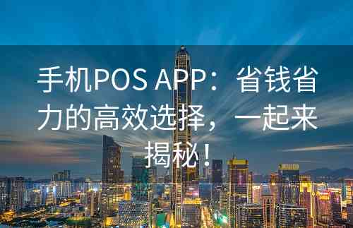 手机POS APP：省钱省力的高效选择，一起来揭秘！