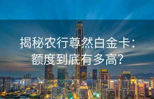 揭秘农行尊然白金卡：额度到底有多高？