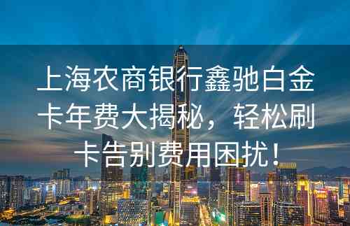 上海农商银行鑫驰白金卡年费大揭秘，轻松刷卡告别费用困扰！