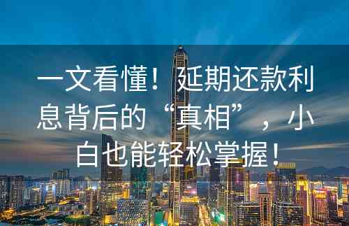 一文看懂！延期还款利息背后的“真相”，小白也能轻松掌握！