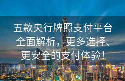 五款央行牌照支付平台全面解析，更多选择、更安全的支付体验！