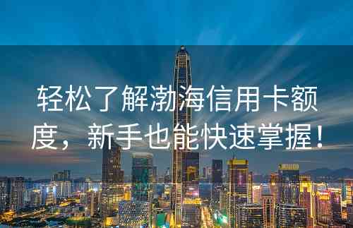 轻松了解渤海信用卡额度，新手也能快速掌握！