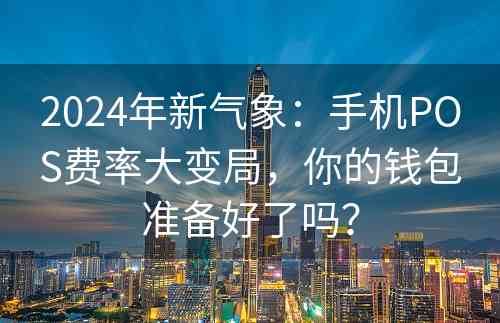 2024年新气象：手机POS费率大变局，你的钱包准备好了吗？