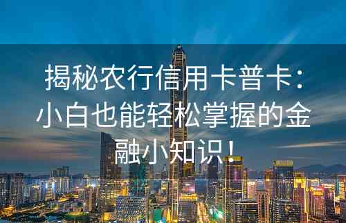 揭秘农行信用卡普卡：小白也能轻松掌握的金融小知识！