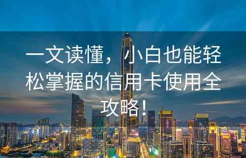 一文读懂，小白也能轻松掌握的信用卡使用全攻略！