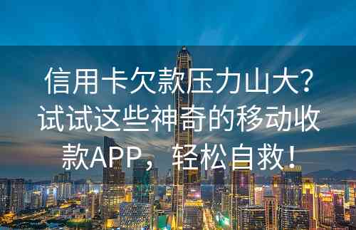 信用卡欠款压力山大？试试这些神奇的移动收款APP，轻松自救！