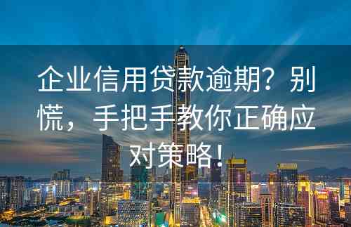 企业信用贷款逾期？别慌，手把手教你正确应对策略！