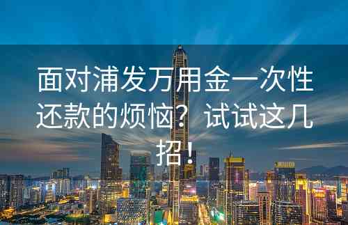 面对浦发万用金一次性还款的烦恼？试试这几招！