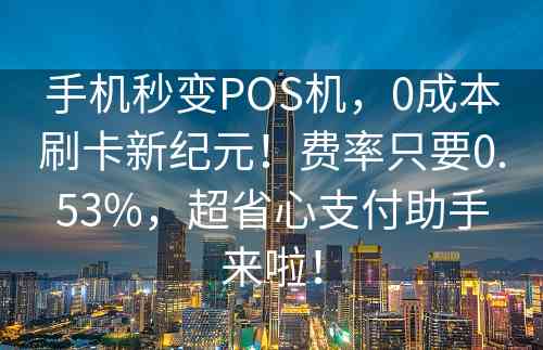 手机秒变POS机，0成本刷卡新纪元！费率只要0.53%，超省心支付助手来啦！