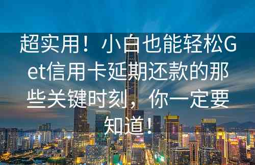 超实用！小白也能轻松Get信用卡延期还款的那些关键时刻，你一定要知道！