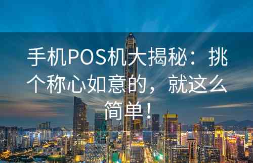 手机POS机大揭秘：挑个称心如意的，就这么简单！