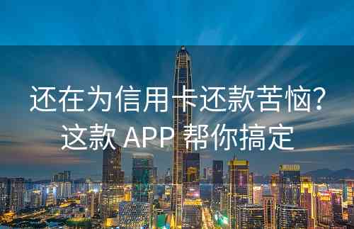 还在为信用卡还款苦恼？这款 APP 帮你搞定