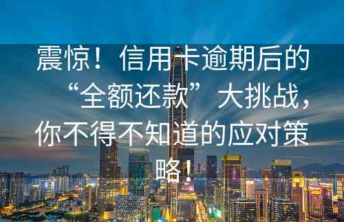 震惊！信用卡逾期后的“全额还款”大挑战，你不得不知道的应对策略！