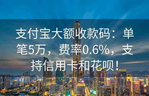 支付宝大额收款码：单笔5万，费率0.6%，支持信用卡和花呗！