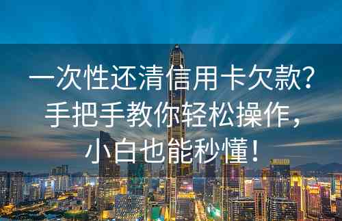 一次性还清信用卡欠款？手把手教你轻松操作，小白也能秒懂！